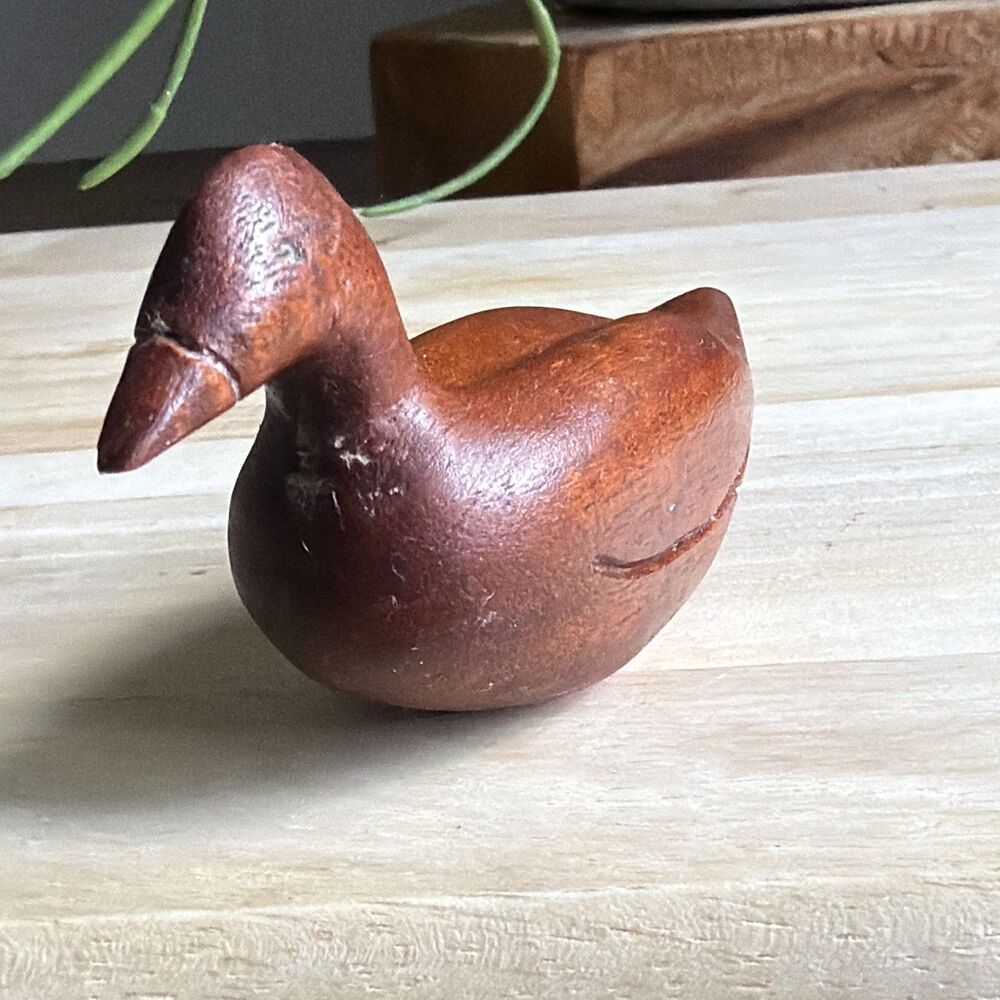 Hand Carved Wooden Duck Figurine Collectible, Brown, Approx. 4 Inches - Picture 4 of 12